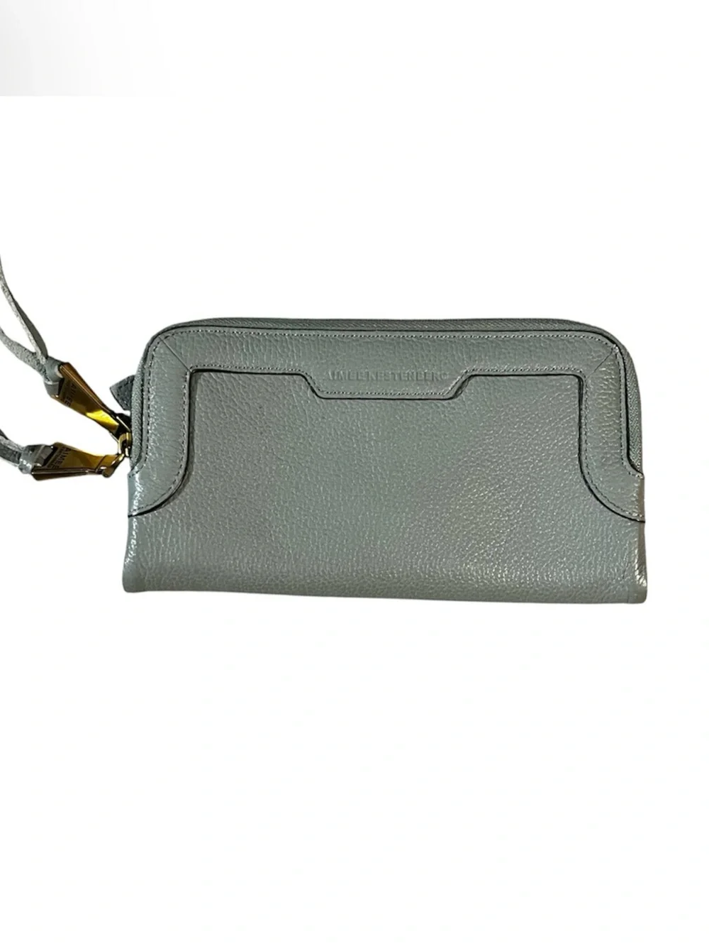 Aimee Kestenberg Gray Pebbled Leather 2 fold Zip Pulls wristlet in Gold Hardware